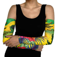 Personalized Jamaica Crocodile Arm Sleeves Tropical Flowers Grunge Flag - Wonder Print Shop