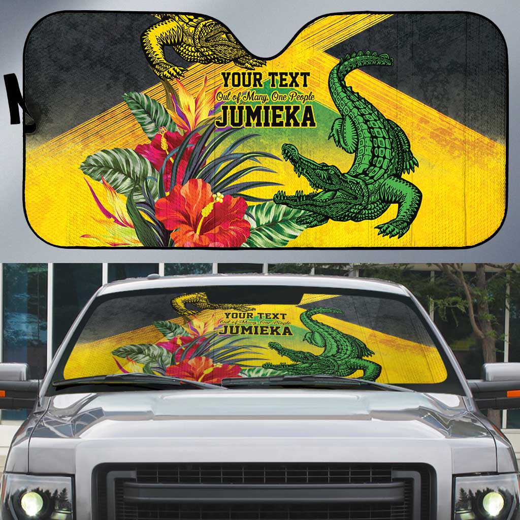 Personalized Jamaica Crocodile Auto Sun Shade Tropical Flowers Grunge Flag - Wonder Print Shop