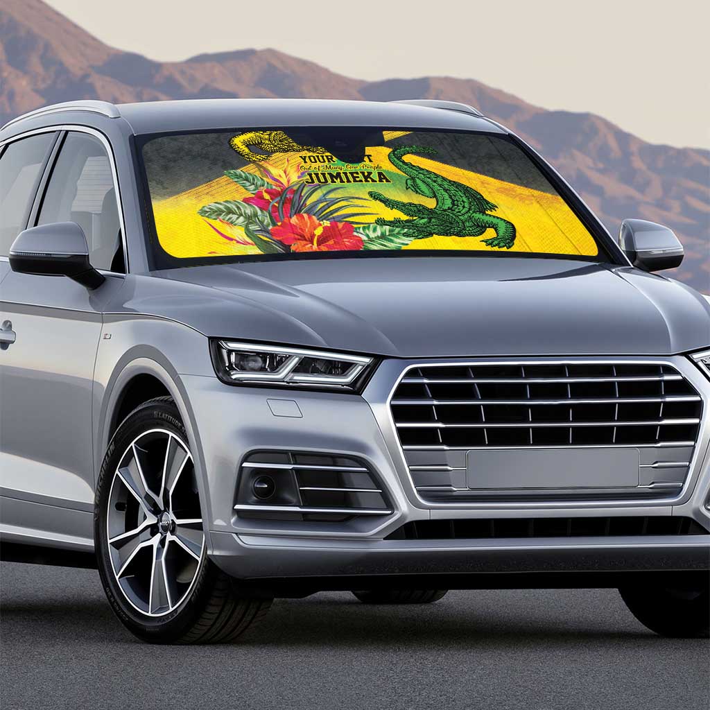 Personalized Jamaica Crocodile Auto Sun Shade Tropical Flowers Grunge Flag - Wonder Print Shop