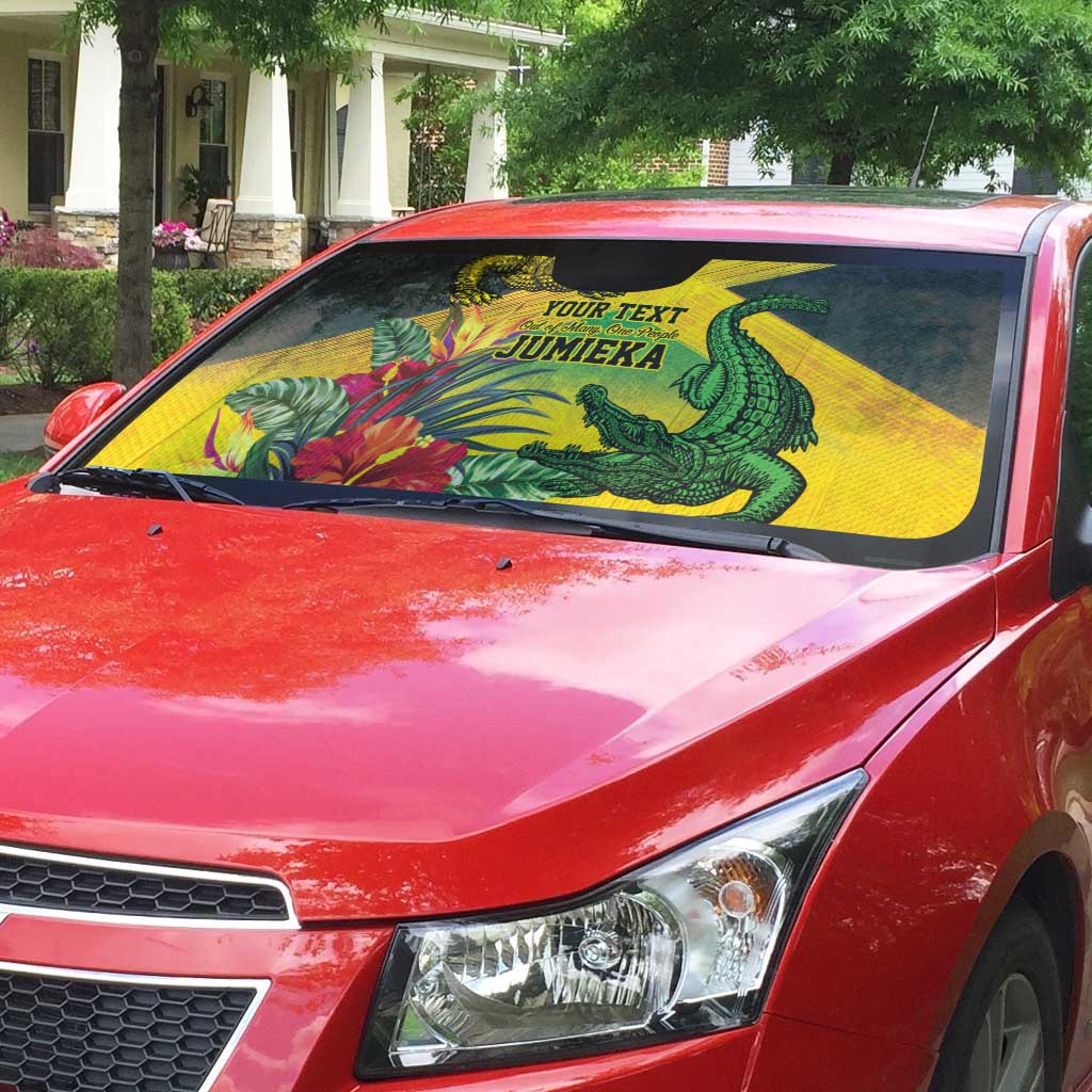 Personalized Jamaica Crocodile Auto Sun Shade Tropical Flowers Grunge Flag - Wonder Print Shop