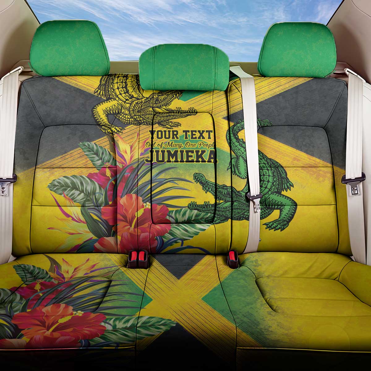 Personalized Jamaica Crocodile Back Car Seat Cover Tropical Flowers Grunge Flag - Wonder Print Shop
