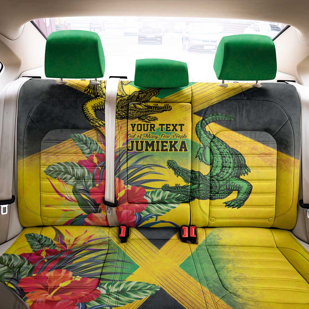 Personalized Jamaica Crocodile Back Car Seat Cover Tropical Flowers Grunge Flag - Wonder Print Shop
