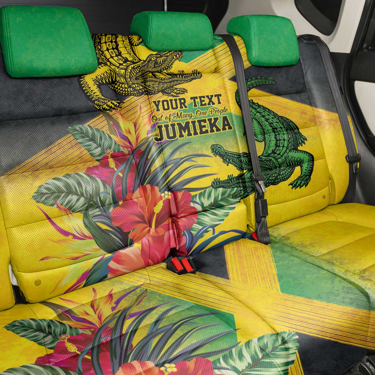 Personalized Jamaica Crocodile Back Car Seat Cover Tropical Flowers Grunge Flag - Wonder Print Shop