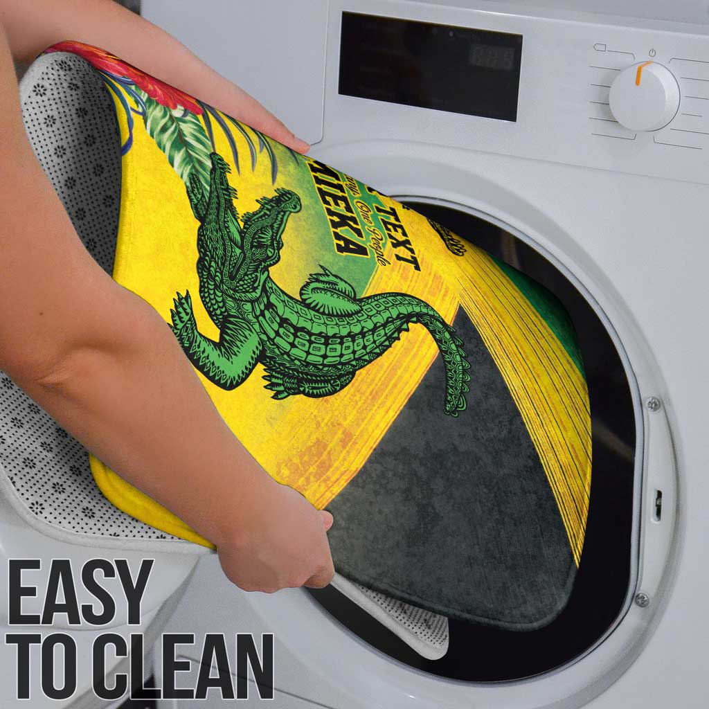 Personalized Jamaica Crocodile Bathroom Set Tropical Flowers Grunge Flag - Wonder Print Shop