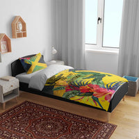 Personalized Jamaica Crocodile Bedding Set Tropical Flowers Grunge Flag - Wonder Print Shop