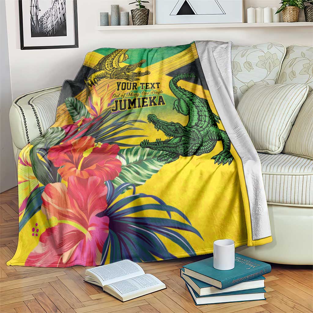 Personalized Jamaica Crocodile Blanket Tropical Flowers Grunge Flag - Wonder Print Shop