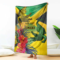 Personalized Jamaica Crocodile Blanket Tropical Flowers Grunge Flag - Wonder Print Shop