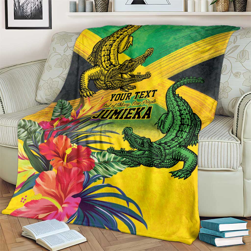 Personalized Jamaica Crocodile Blanket Tropical Flowers Grunge Flag - Wonder Print Shop