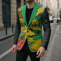 Personalized Jamaica Crocodile Blazer Tropical Flowers Grunge Flag - Wonder Print Shop