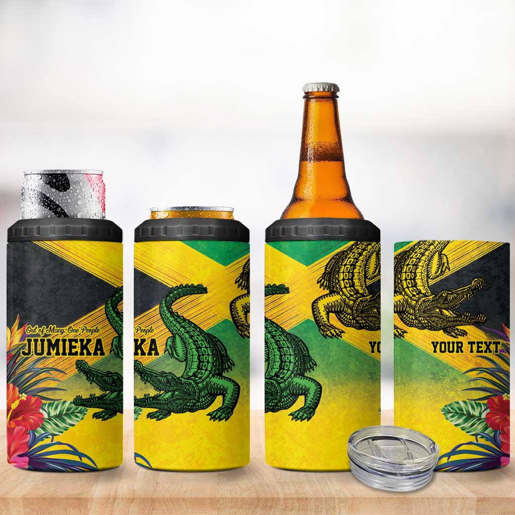 Personalized Jamaica Crocodile 4 in 1 Can Cooler Tumbler Tropical Flowers Grunge Flag - Wonder Print Shop