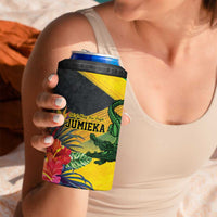 Personalized Jamaica Crocodile 4 in 1 Can Cooler Tumbler Tropical Flowers Grunge Flag - Wonder Print Shop