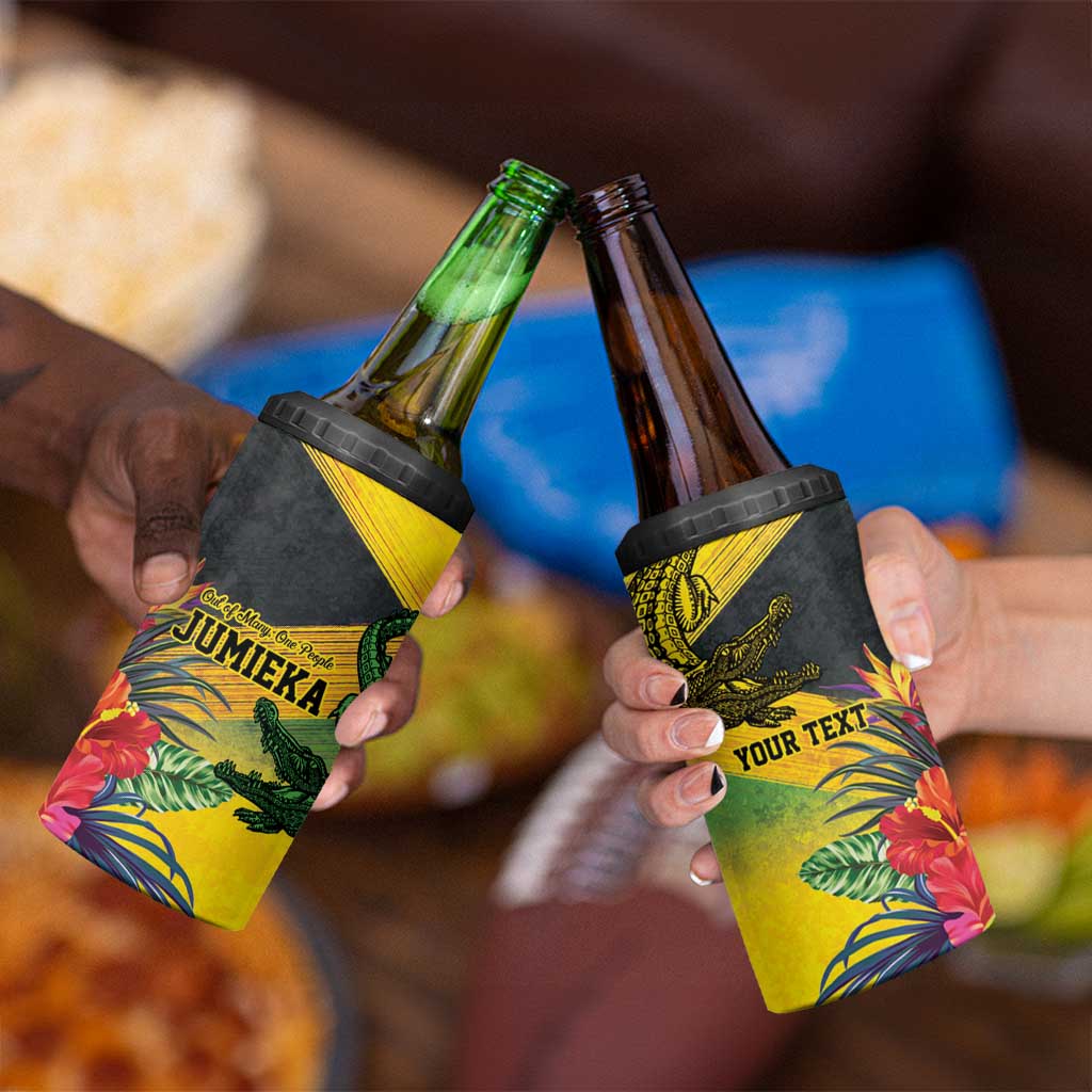 Personalized Jamaica Crocodile 4 in 1 Can Cooler Tumbler Tropical Flowers Grunge Flag - Wonder Print Shop