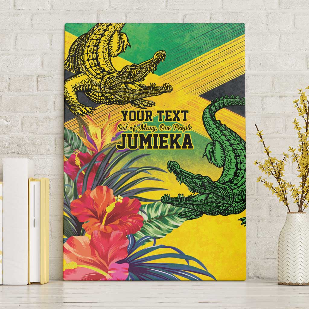 Personalized Jamaica Crocodile Canvas Wall Art Tropical Flowers Grunge Flag - Wonder Print Shop