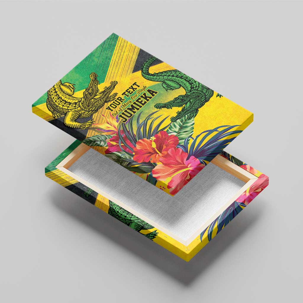 Personalized Jamaica Crocodile Canvas Wall Art Tropical Flowers Grunge Flag - Wonder Print Shop
