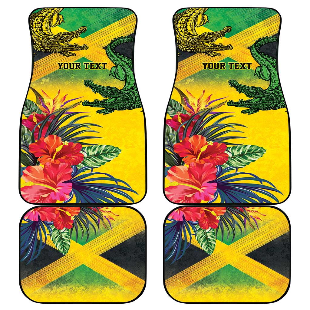 Personalized Jamaica Crocodile Car Mats Tropical Flowers Grunge Flag - Wonder Print Shop