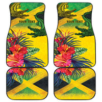 Personalized Jamaica Crocodile Car Mats Tropical Flowers Grunge Flag - Wonder Print Shop