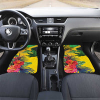 Personalized Jamaica Crocodile Car Mats Tropical Flowers Grunge Flag - Wonder Print Shop