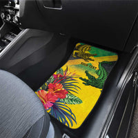 Personalized Jamaica Crocodile Car Mats Tropical Flowers Grunge Flag - Wonder Print Shop