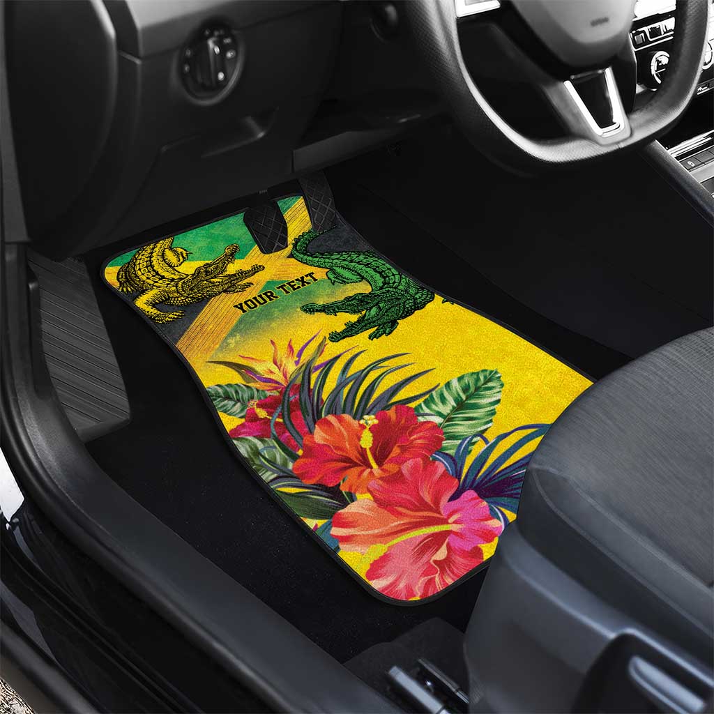 Personalized Jamaica Crocodile Car Mats Tropical Flowers Grunge Flag - Wonder Print Shop