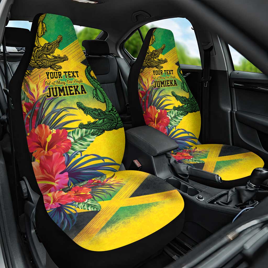 Personalized Jamaica Crocodile Car Seat Cover Tropical Flowers Grunge Flag - Wonder Print Shop