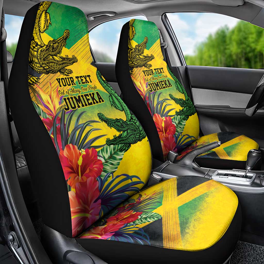 Personalized Jamaica Crocodile Car Seat Cover Tropical Flowers Grunge Flag - Wonder Print Shop