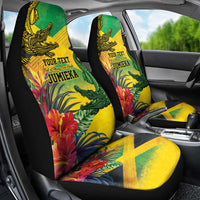 Personalized Jamaica Crocodile Car Seat Cover Tropical Flowers Grunge Flag - Wonder Print Shop