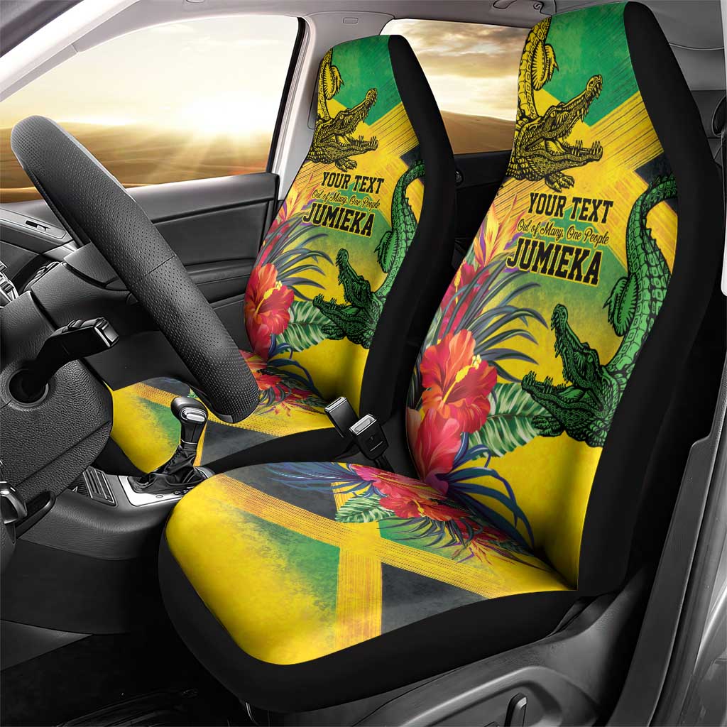 Personalized Jamaica Crocodile Car Seat Cover Tropical Flowers Grunge Flag - Wonder Print Shop