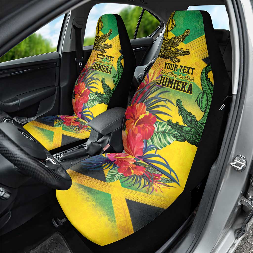 Personalized Jamaica Crocodile Car Seat Cover Tropical Flowers Grunge Flag - Wonder Print Shop