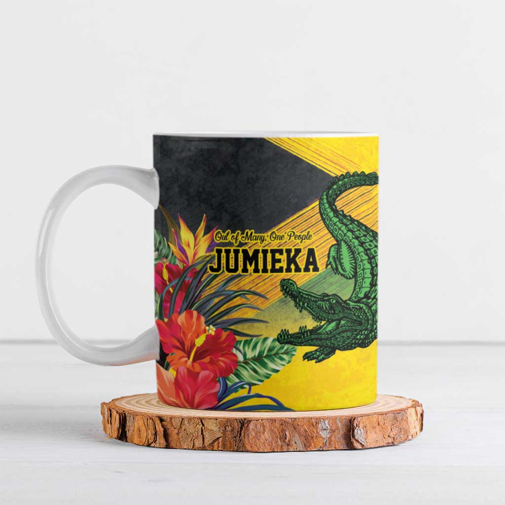 Personalized Jamaica Crocodile Ceramic Mug Tropical Flowers Grunge Flag - Wonder Print Shop