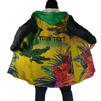 Personalized Jamaica Crocodile Cloak Tropical Flowers Grunge Flag - Wonder Print Shop