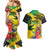 Personalized Jamaica Crocodile Couples Matching Mermaid Dress and Hawaiian Shirt Tropical Flowers Grunge Flag - Wonder Print Shop