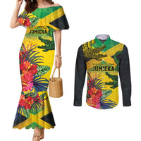 Personalized Jamaica Crocodile Couples Matching Mermaid Dress and Long Sleeve Button Shirt Tropical Flowers Grunge Flag - Wonder Print Shop