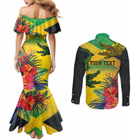 Personalized Jamaica Crocodile Couples Matching Mermaid Dress and Long Sleeve Button Shirt Tropical Flowers Grunge Flag - Wonder Print Shop