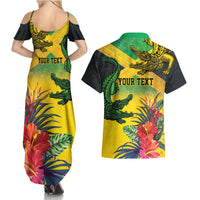Personalized Jamaica Crocodile Couples Matching Summer Maxi Dress and Hawaiian Shirt Tropical Flowers Grunge Flag - Wonder Print Shop