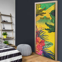 Personalized Jamaica Crocodile Door Cover Tropical Flowers Grunge Flag - Wonder Print Shop