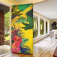 Personalized Jamaica Crocodile Door Cover Tropical Flowers Grunge Flag - Wonder Print Shop