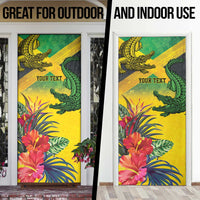 Personalized Jamaica Crocodile Door Cover Tropical Flowers Grunge Flag - Wonder Print Shop