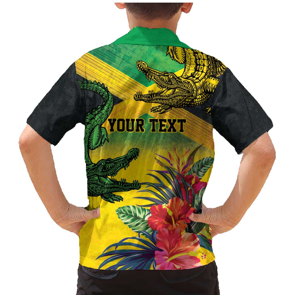 Personalized Jamaica Crocodile Family Matching Mermaid Dress and Hawaiian Shirt Tropical Flowers Grunge Flag - Wonder Print Shop