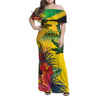 Personalized Jamaica Crocodile Family Matching Off Shoulder Maxi Dress and Hawaiian Shirt Tropical Flowers Grunge Flag - Wonder Print Shop