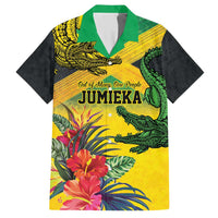 Personalized Jamaica Crocodile Family Matching Short Sleeve Bodycon Dress and Hawaiian Shirt Tropical Flowers Grunge Flag - Wonder Print Shop