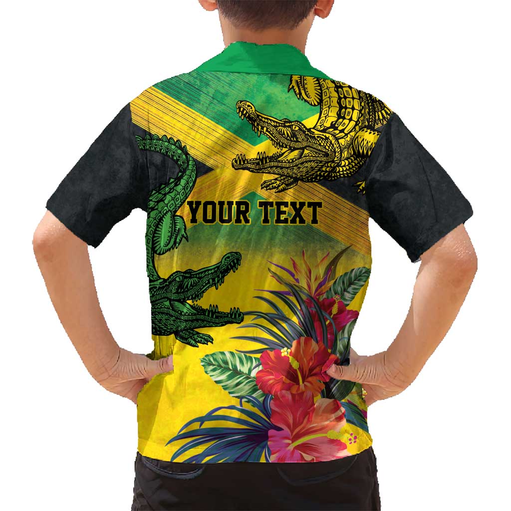 Personalized Jamaica Crocodile Family Matching Summer Maxi Dress and Hawaiian Shirt Tropical Flowers Grunge Flag - Wonder Print Shop