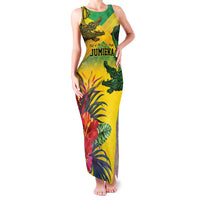 Personalized Jamaica Crocodile Family Matching Tank Maxi Dress and Hawaiian Shirt Tropical Flowers Grunge Flag - Wonder Print Shop
