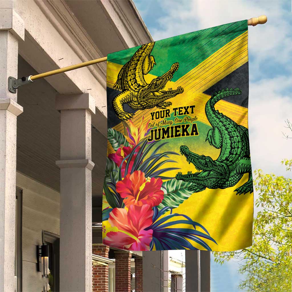 Personalized Jamaica Crocodile Garden Flag Tropical Flowers Grunge Flag - Wonder Print Shop