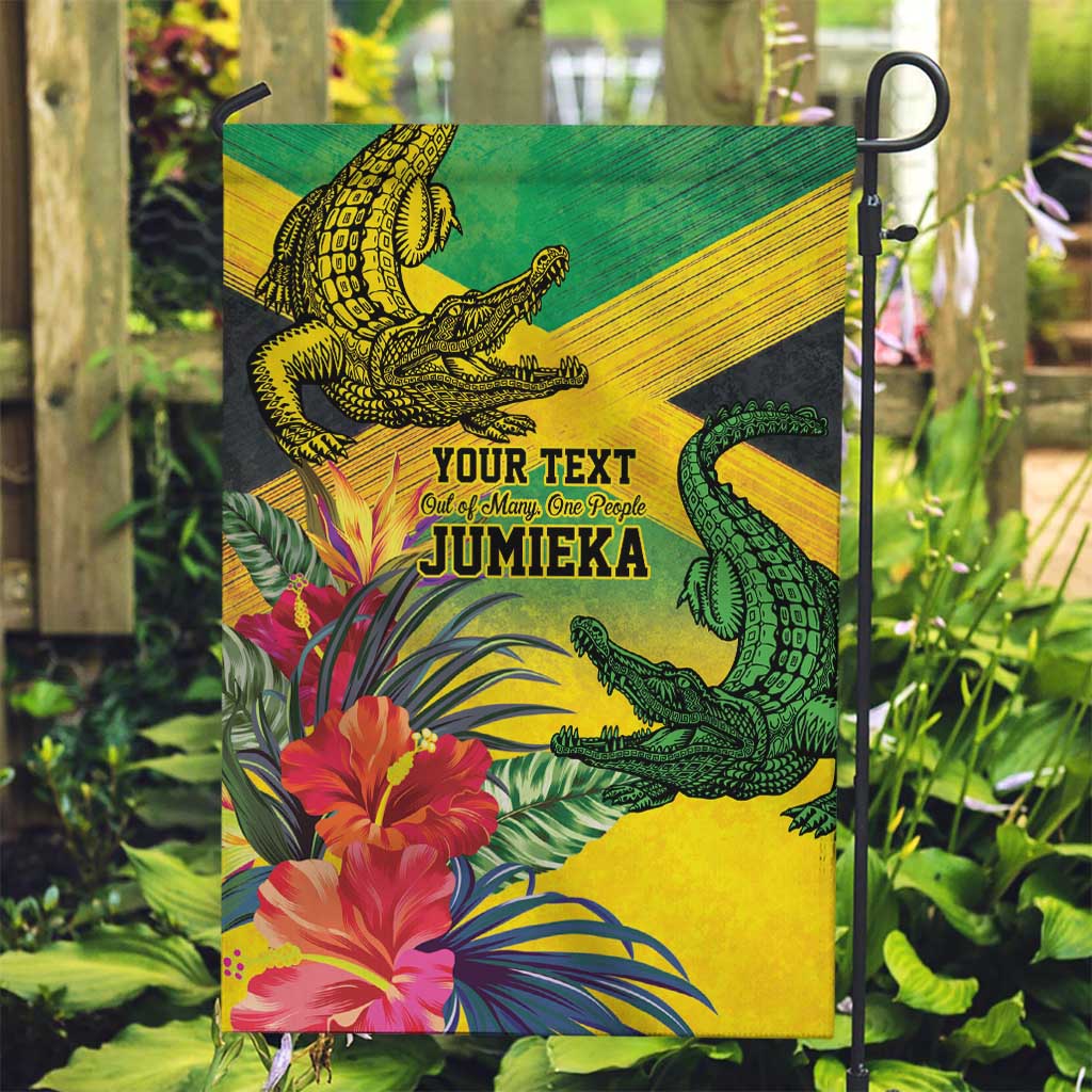 Personalized Jamaica Crocodile Garden Flag Tropical Flowers Grunge Flag - Wonder Print Shop