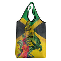 Personalized Jamaica Crocodile Grocery Bag Tropical Flowers Grunge Flag - Wonder Print Shop