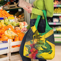 Personalized Jamaica Crocodile Grocery Bag Tropical Flowers Grunge Flag - Wonder Print Shop