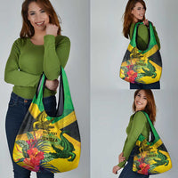 Personalized Jamaica Crocodile Grocery Bag Tropical Flowers Grunge Flag - Wonder Print Shop
