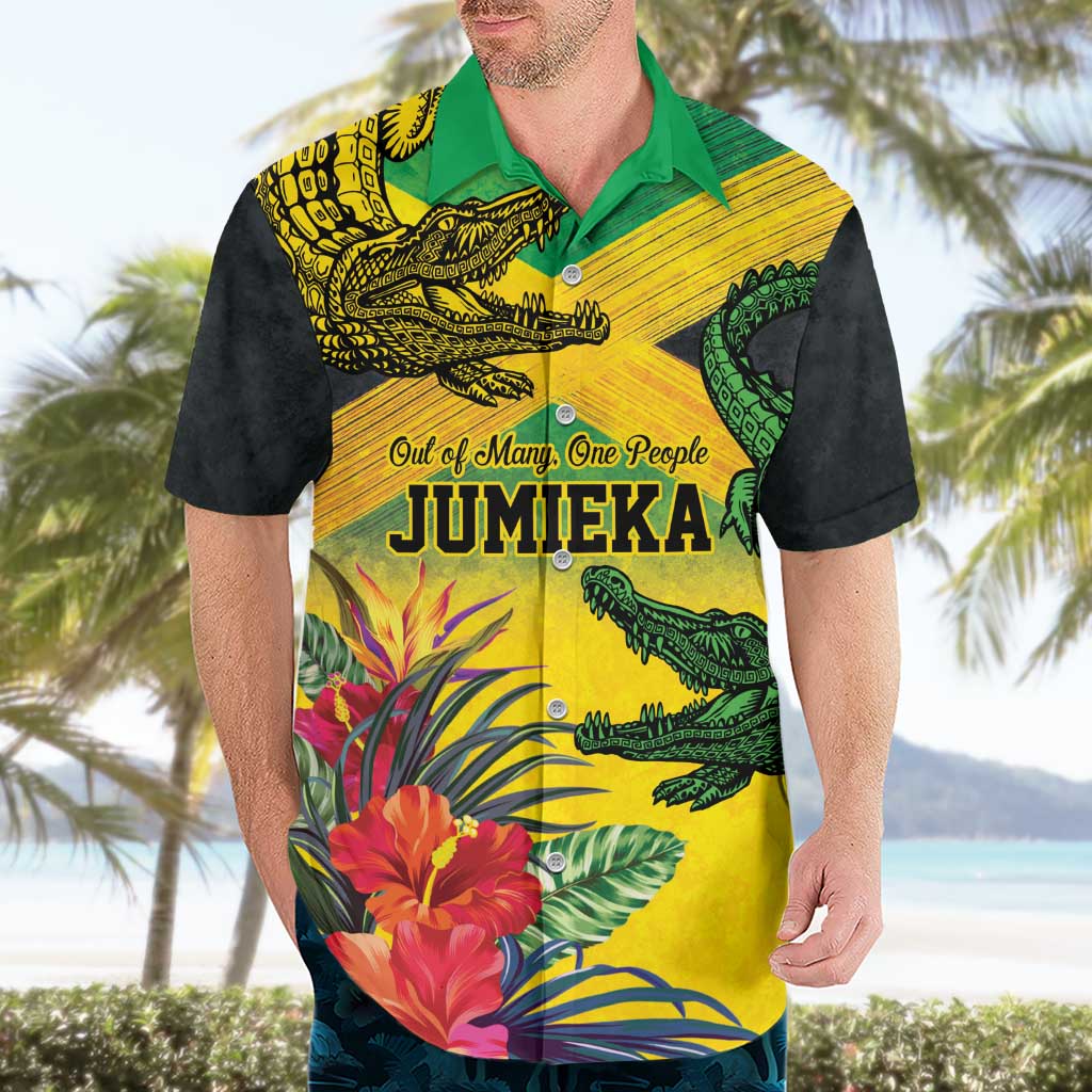 Personalized Jamaica Crocodile Hawaiian Shirt Tropical Flowers Grunge Flag - Wonder Print Shop