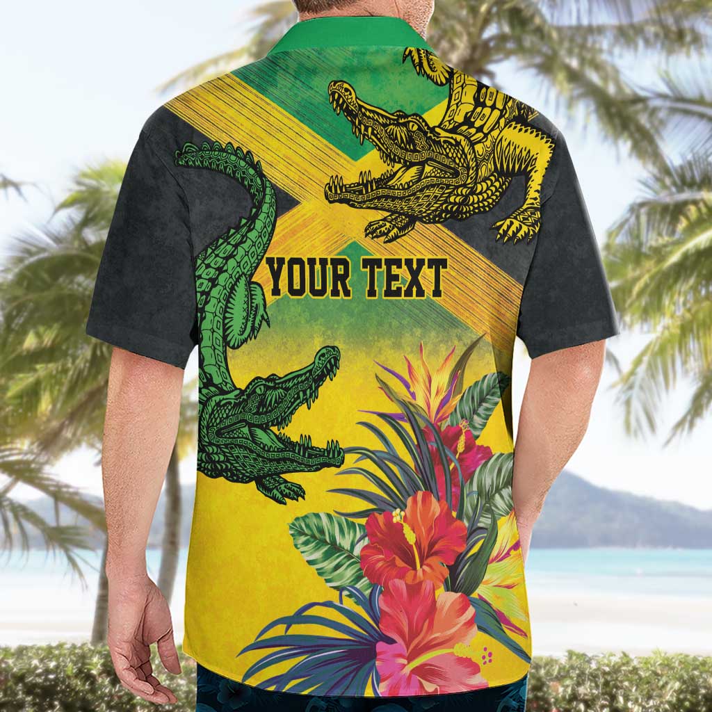 Personalized Jamaica Crocodile Hawaiian Shirt Tropical Flowers Grunge Flag - Wonder Print Shop