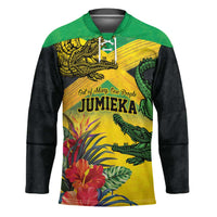 Personalized Jamaica Crocodile Hockey Jersey Tropical Flowers Grunge Flag - Wonder Print Shop